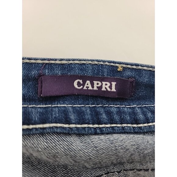 Vintage Women's VGS Sz 10 Blue Denim Jeans Capri Y2K Embroidered Dark Wash - Picture 7 of 9